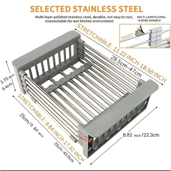 Retractable Stainless Steel Kitchen Sink Shelf - Perfect for Rectangular Sinks - Picture 2 of 6